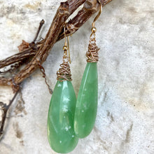 Load image into Gallery viewer, Teardrop Green Onyx Earrings, 14k GF

