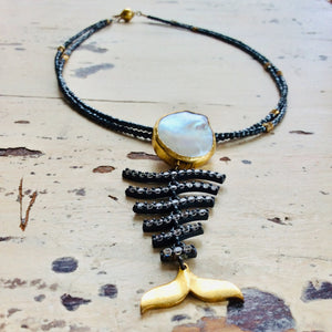 Fishbone Pearl Pendant Necklace