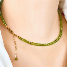 Load image into Gallery viewer, Peridot and Gold Filled Choker Necklace, Baroque Pearl Pendant, Gold Bronze, August Birthstone
