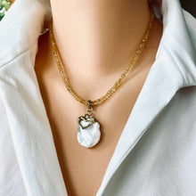 Cargar imagen en el visor de la galería, Citrine Beads Chain Necklace w Large Baroque Pearl Pendant, November Birthstone
