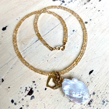 Charger l&#39;image dans la galerie, Citrine Beads Chain Necklace w Large Baroque Pearl Pendant, November Birthstone
