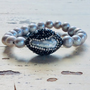 Silver pearl Stretch Bracelet,Stackable Bracelet,Boho Chic Bracelet, Freshwater Pearl Bracelet