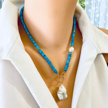Load image into Gallery viewer, Turquoise &amp; Baroque Pearls Toggle Necklace
