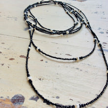 Load image into Gallery viewer, Black Spinel &amp; White Pearls Multi Strand Matinee Necklace at $585
