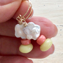Load image into Gallery viewer, Floral Pearl Drop Earrings, Dainty Baroque Pearl w Quartz &amp; Coral Earrings
