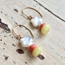 Load image into Gallery viewer, Floral Pearl Drop Earrings, Dainty Baroque Pearl w Quartz &amp; Coral Earrings

