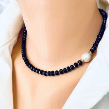 Cargar imagen en el visor de la galería, Black Onyx with Shell Beads and Freshwater Baroque Pearl Choker Necklace,16&quot;inches
