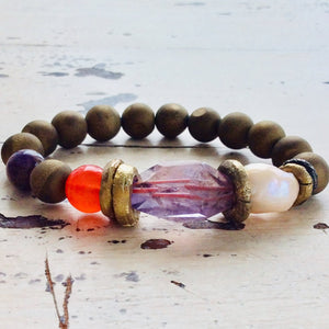 Orange Chalcedony and Amethyst bracelet