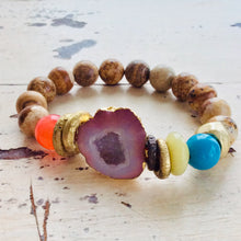 Load image into Gallery viewer, Orange Druzy Quartz Bracelet Natural Jasper Bracelet, Turquoise Mala Yoga Gift
