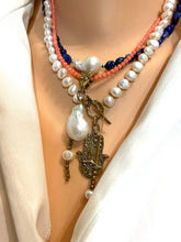 Charger l&#39;image dans la galerie, Kyanite and Baroque Pearl Necklace with Sterling Silver Beads and Closure, Kyanite Jewelry
