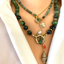 Charger l&#39;image dans la galerie, Mini African Turquoise Necklace with Gold Filled Starfish and Shell Pendant, Summer Necklace
