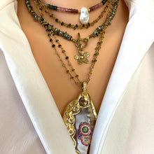 Carica l&#39;immagine nel visualizzatore di Gallery, Tourmaline Collar Necklace w Freshwater Pearl, Gold Filled Details, 13&quot;in
