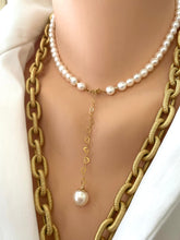 Cargar imagen en el visor de la galería, Elegant Freshwater Pearl Necklace w Gold Filled Heart Chain
