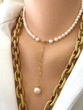 Charger l&#39;image dans la galerie, Elegant Freshwater Pearl Necklace w Gold Filled Heart Chain
