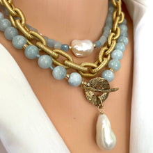 Charger l&#39;image dans la galerie, Delicate Aquamarine Beaded Necklace with Fresh Water White Baroque Pearl
