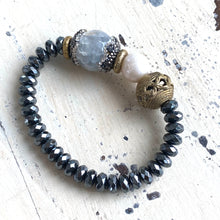 Load image into Gallery viewer, White Agate w Baroque Pearl &amp; Hematite Beaded Bracelet
