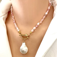 Load image into Gallery viewer, Genuine Pink Opal Baroque Beads with Honey Bees Toggle Clasp and White Baroque Pearl, Opal Jewelry
