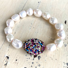 Cargar imagen en el visor de la galería, Colourful White Pearl Bracelet, Fresh Water Pearl Stretchy Bracelet
