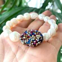 Cargar imagen en el visor de la galería, Colourful White Pearl Bracelet, Fresh Water Pearl Stretchy Bracelet
