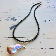 Load image into Gallery viewer, Genuine Baroque Pearl w Bronze Pyrite Necklace, Tiny Star Charm
