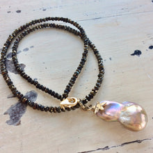 Load image into Gallery viewer, Genuine Baroque Pearl w Bronze Pyrite Necklace, Tiny Star Charm
