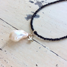 Load image into Gallery viewer, Genuine Baroque Pearl Necklace, Black Spinel Necklace,Tiny Star Charm
