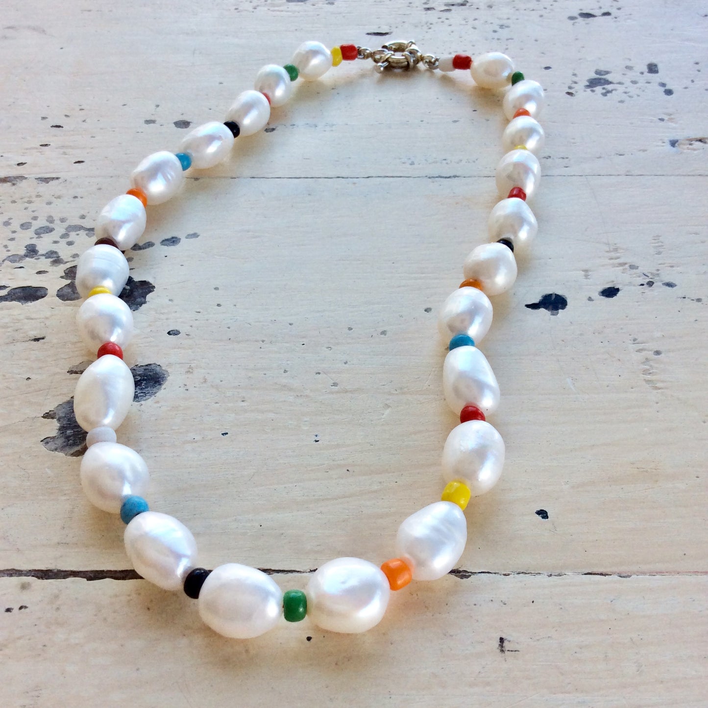 Pearls & Colourful African Glass Necklace