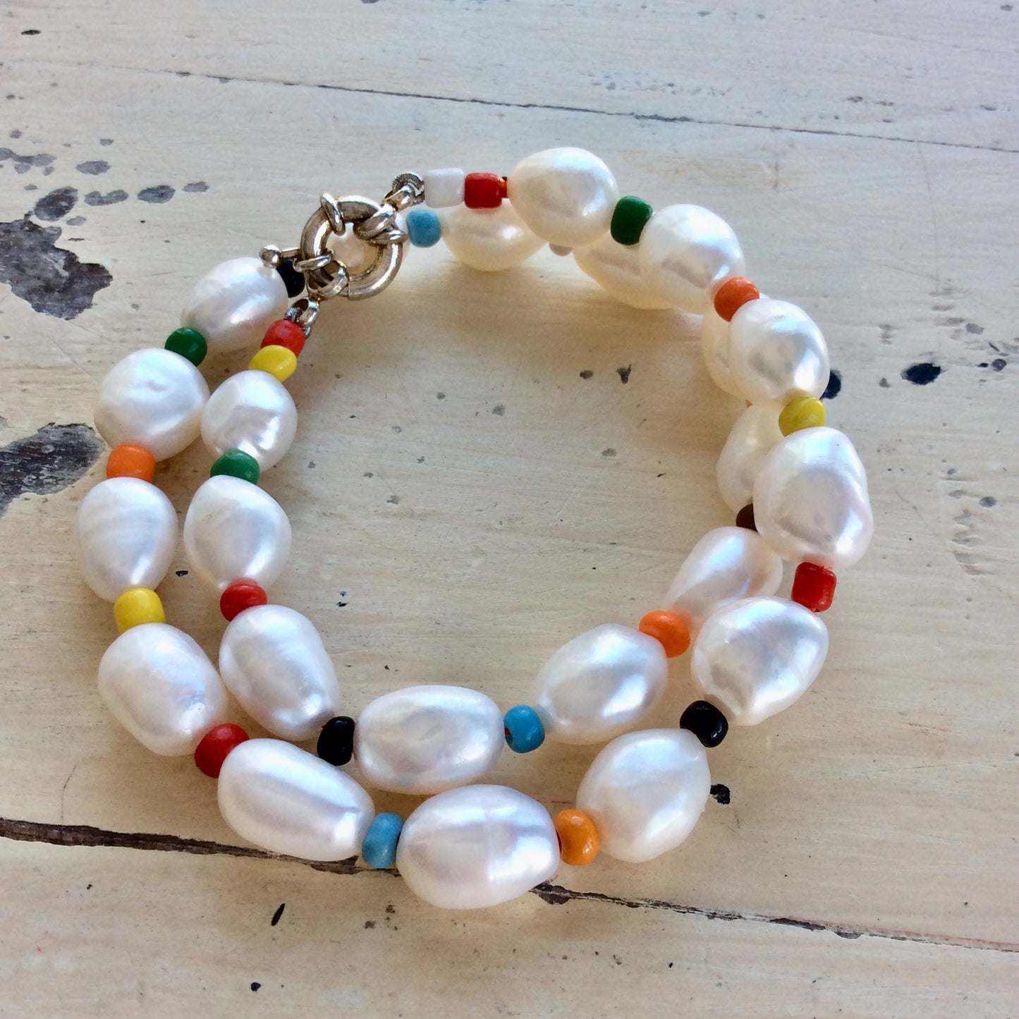Pearls & Colourful African Glass Necklace