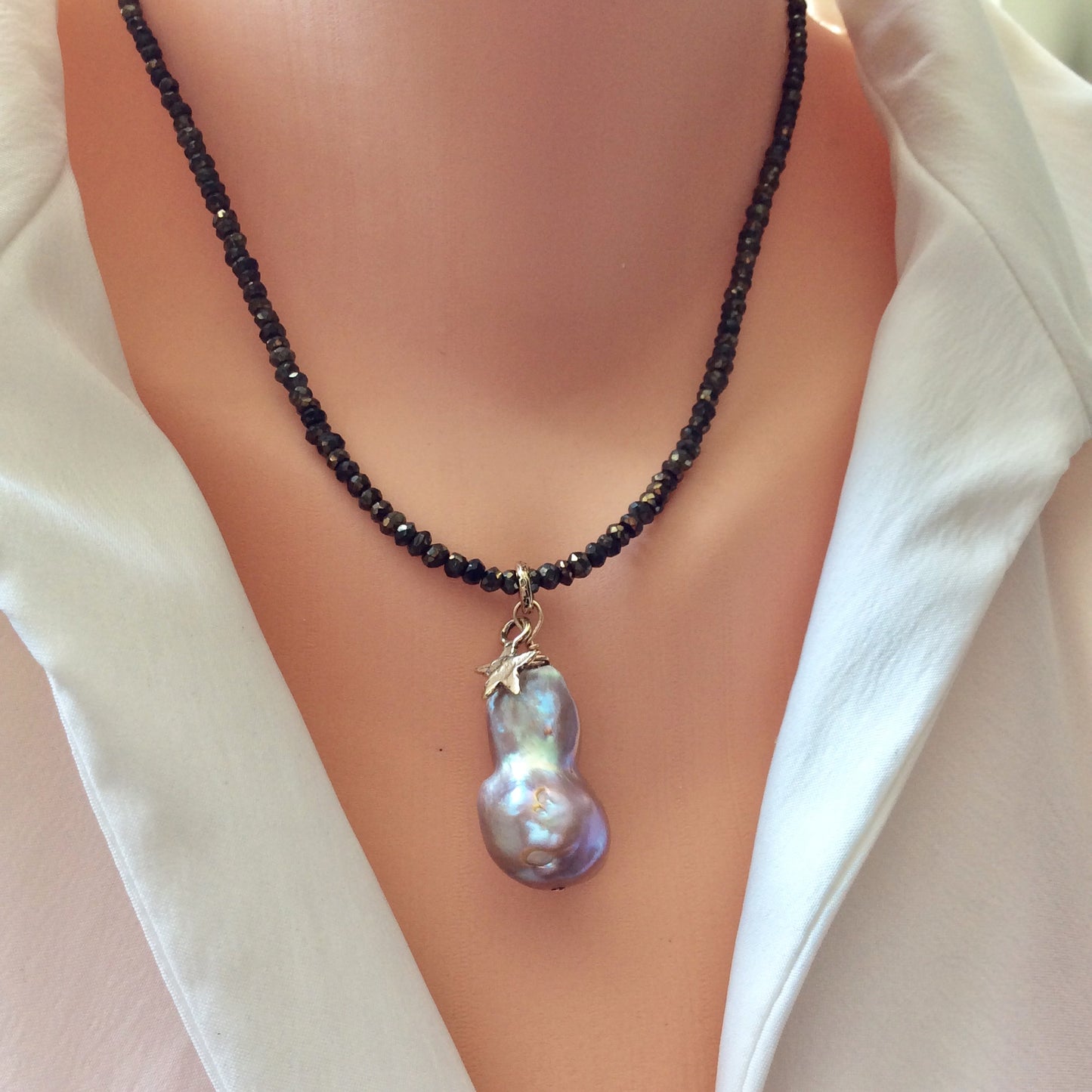 Baroque Pearl Pendant on Bronze Pyrite Chain