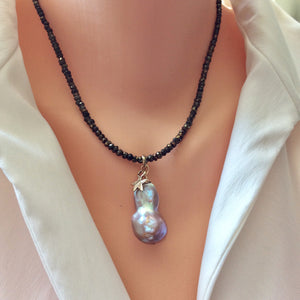Genuine Baroque Pearl w Bronze Pyrite Necklace, Tiny Star Charm