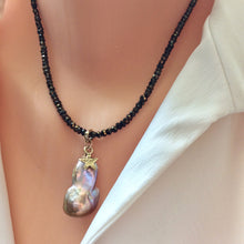 Load image into Gallery viewer, Genuine Baroque Pearl w Bronze Pyrite Necklace, Tiny Star Charm
