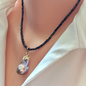 Genuine Baroque Pearl w Bronze Pyrite Necklace, Tiny Star Charm