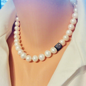 Freshwater Pearl Bridal Necklace, White Pearls Short Necklace, 16.5"in