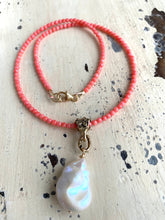 Load image into Gallery viewer, Pink Coral Beads and Baroque Pearl Pendant Necklace
