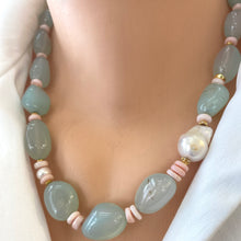 Cargar imagen en el visor de la galería, Chunky Aqua chalcedony necklace with Pink Opal
