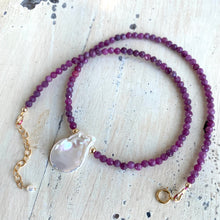 Charger l&#39;image dans la galerie, Ruby &amp; Single Keshi Pearl Choker Necklace, July Birthstone
