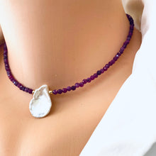 Cargar imagen en el visor de la galería, Ruby &amp; Single Keshi Pearl Choker Necklace, July Birthstone
