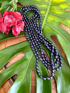 Very Long Peacock Dark Blue Pearl Rope Necklace, 74"in