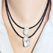 Load image into Gallery viewer, Hematite and White Baroque Pearl Short Necklace, Modern Jewelry, Single Pearl Necklace
