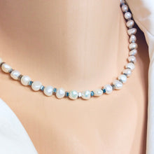 Cargar imagen en el visor de la galería, Genuine Fresh Water White Pearls w Hematite Beads Choker Necklace
