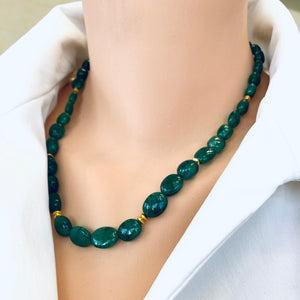 Emerald Smooth Oval Beads Necklace, Vermeil, 19.5"in, May Birthstone