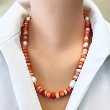 Load image into Gallery viewer, Fire Red Opal Candy Necklace with White Fresh Water Pearls, 21&quot;inches
