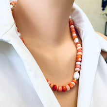 Carica l&#39;immagine nel visualizzatore di Gallery, Fire Red Opal Candy Necklace with White Fresh Water Pearls, 21&quot;inches
