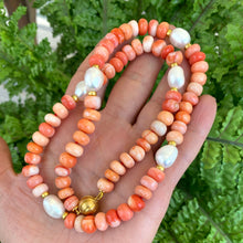 Carica l&#39;immagine nel visualizzatore di Gallery, Fire Red Opal Candy Necklace with White Fresh Water Pearls, 21&quot;inches
