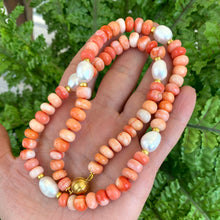 Load image into Gallery viewer, Fire Red Opal Candy Necklace with White Fresh Water Pearls, 21&quot;inches
