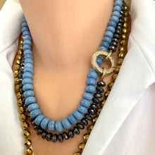 Lade das Bild in den Galerie-Viewer, Festive Hematite Candy Necklace w Gold Plated Statement Clasp, 20.5&quot;inches, Hand Knotted
