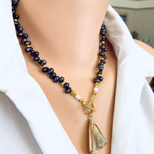 Charger l&#39;image dans la galerie, Brown Pearls Toggle Necklace with Real Seashell Charm Pendant, Gold Plated, 18&quot;Inches
