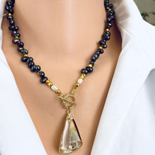 Charger l&#39;image dans la galerie, Brown Pearls Toggle Necklace with Real Seashell Charm Pendant, Gold Plated, 18&quot;Inches
