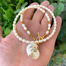 Cargar imagen en el visor de la galería, Real Seashell &amp; Freshwater Pearl Beaded Necklace White Shell Pendant, 19&quot;-20&quot;inches
