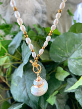 Charger l&#39;image dans la galerie, Real Seashell &amp; Freshwater Pearl Beaded Necklace White Shell Pendant, 17&quot;inches
